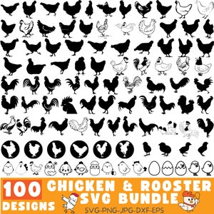Pollo svg Paquete 100 Diseños, Silueta pollo svg, gallina svg, gallo svg, pollo svg divertido loco pollo dama svg pollo susurrador svg