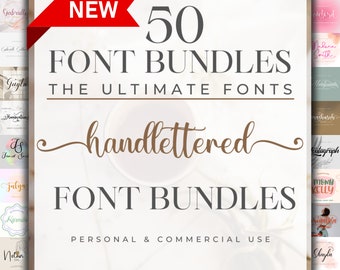 Las 50 fuentes manuscritas definitivas: paquete de fuentes, fuente Heart, Cricut, fuente Canva, fuente Script, fuentes digitales, fuentes Procreate, fuente Crafting