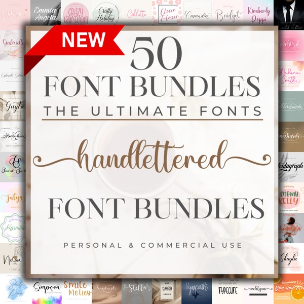 The Ultimate 50 Handwritten Fonts - Font Bundle, Heart font, Cricut, Canva Font, Script Font, Digital Fonts, Procreate Fonts, Crafting font