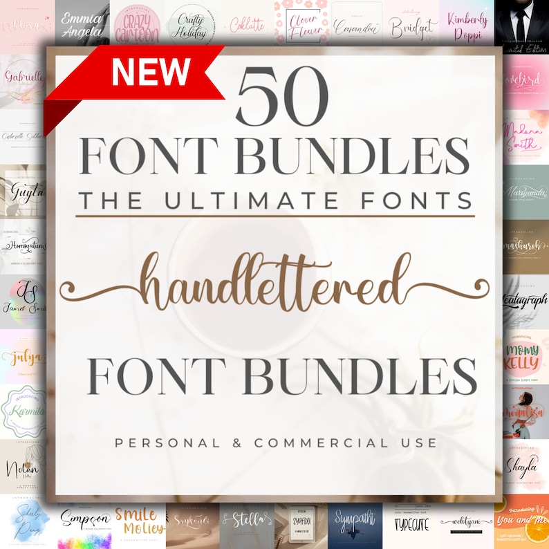The Ultimate 50 Handwritten Fonts Font Bundle, Heart font, Cricut, Canva Font, Script Font, Digital Fonts, Procreate Fonts, Crafting font image 1