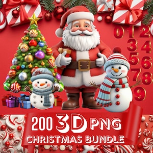 Kerst clipart 3D bundel collectie, 200 kerst clipart png, kerst 3D clipart PNG, sublimatie hoge kwaliteit