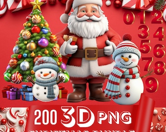 Colección de paquetes 3D de imágenes prediseñadas de Navidad, 200 imágenes prediseñadas de Navidad png, imágenes prediseñadas de Navidad 3D PNG, sublimación de alta calidad