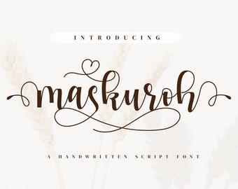 Maskuroh Font - Calligraphy Tails Heart Font, Modern Font, Boho Font, Branding Font, Swash Font, Fonts for Cricut Bohemian Fonts Cricut Font