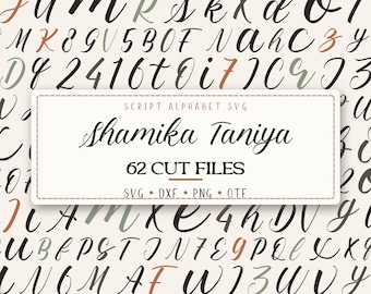 Shamika Taniya Alphabet SVG, Script Monogram Letters A-Z, 186 Cut Files DXF PNG + Font, Cricut Silhouette Glowforge, Commercial Use