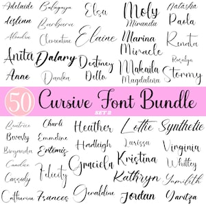 Las 50 fuentes cursivas definitivas: paquete de 2 fuentes manuscritas, fuentes OTF, Cricut, Canva, fuentes digitales Script, fuentes Procreate.