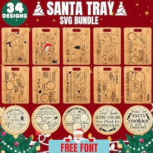 Pacchetto di 34 file SVG PNG per il vassoio di Babbo Natale, SVG di Natale, Vassoio di Babbo Natale, Piatto di Babbo Natale, Biscotti al latte di Babbo Natale, Biscotti per Babbo Natale, carota in formato svg