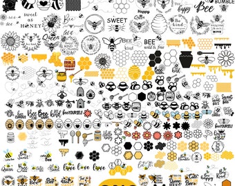 Bienen-Svg-Bundle, Bienenstock-Svg, Biene Png, Waben-Svg, Bienen-Clipart, Bienenkönigin-Svg, Honigbiene-Svg, Süße Biene-Svg, 250 Cliparts