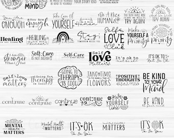 Affirmations Quotes Svg PNG Bundle, Mental Health Svg, Self Love Svg Bundle, Inspirational Svg, Motivational Svg Positivity