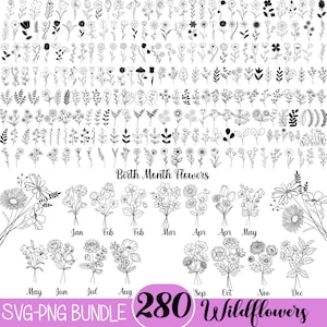 Wildflower svg Bundle, Birth Month Flowers Svg, Bouquet  Flower Clipart, Botanical svg ,Floral Svg ,Daisy svg ,Rose svg, Poppy