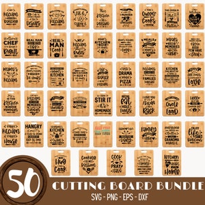 Keukenblad Svg bundel 50 ontwerpen, snijplank Svg, plaat svg, dienblad laserbestand bestuur, bakken svg, moeder keuken svg snijplank laser png