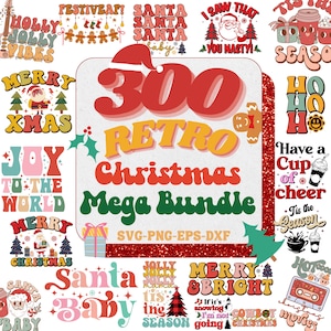 RETRO CHRISMAS MEGA Bundle 300+ wzorów, zabawny retro świąteczny Svg, wesołych świąt, projekt koszulki świątecznej, cytat świąteczny na zimowe święta