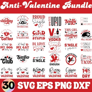 Anti Valentine Svg Png 30 Bundle, Retro Valentine Svg, Diseños de sublimación, Trendy Valentine Svg, Funny Valentine Svg, Sarcastic Valentine