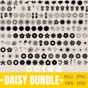 Pacchetto SVG Daisy, Daisy Flower Svg 150 Disegni per Cricut, File di taglio Clipart per Cricut, Cutfile vettoriale, Primavera in formato SVG, Estate in formato SVG, file PNG,