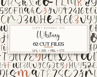 Whitney Alphabet SVG, Script Monogram Letters A-Z, 186 Cut Files DXF PNG + Font, Cricut Silhouette Glowforge, Commercial Use