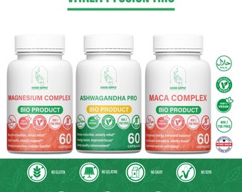 Vitality Fusion Trio: 1 Magnesium Complex + 1 Ashwagandha + 1 Maca complex extrait naturel de haute qualité végétarienne.