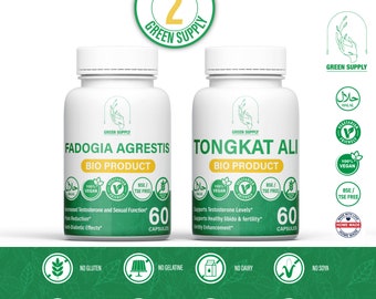 PACK DE POTENCIACIÓN: 1 Tongkat Ali + 1 Fadogia Agrestis, extracto natural de alta calidad vegetariano.