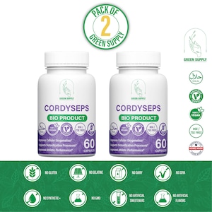 PAQUETE DE INICIO: 2 x Cordyceps Sinensis 500 mg Cápsulas de extracto de Cordyceps Extracto natural vegetariano de alta calidad.