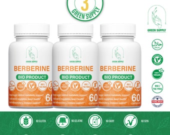 PRO PACK: 3 x Berberine capsules 500mg natural extract of high vegetarian quality.