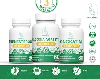 FULL PACK: 1 Turkesterone + 1 Fadogia Agrestis + 1 Tongkat Ali natural extract of high vegetarian quality.