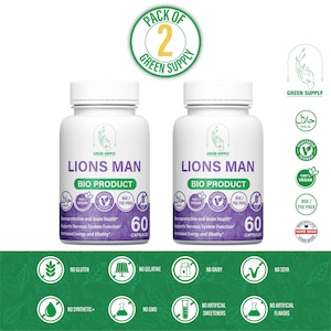 START PACK: 2 x Lion's Mane capsules 500mg high quality natural extract vegetarian.