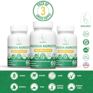 PRO PACK: 3 x Fadogia Agrestis 500mg natural extract of high vegetarian quality.
