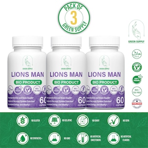 PRO PACK: 3 x Lion's Mane capsules 500mg natural extract of high vegetarian quality.