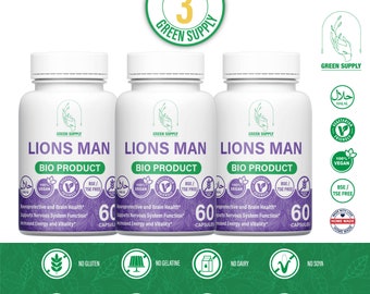 PRO PACK: 3 x Lion's Mane capsules 500mg high quality natural extract vegetarian.