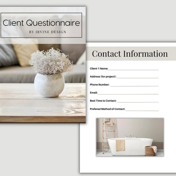 Interior Design Client Questionnaire Interior Design Template Digital Download for Interior Design Business Interior Designer Simple Book