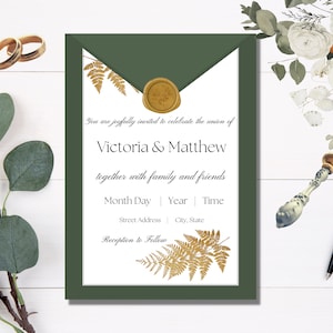 Wedding Invite Editable Digital Template, Forest Green Wedding Invite, Floral Invite, Moody Wedding Invite Template, Emerald Green Wedding