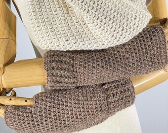 Pure Alpaca Handmade Soft Midi-Mittens in "Driftwood", the Perfect Fingerless Wrist Warmers