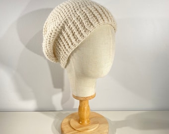 Pure Alpaca Handmade Slouchy Hat in "Snowfall"