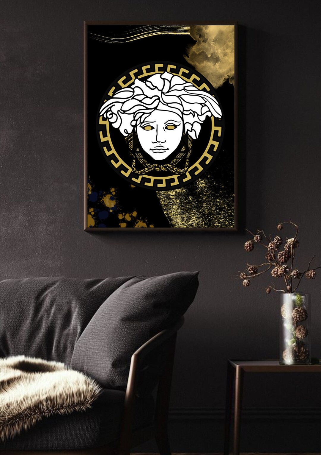 Medusa Gallery Wall Art, Medusa Black and Gold, Wall Art Canvas Design