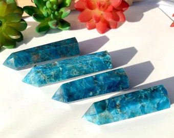 Natural Healing Untreated Crystal Blue Apatite Single Point Wand Polished Gemstone Crystal