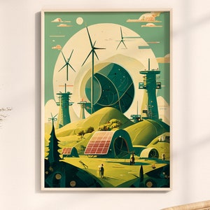 Solarpunk City | Solarpunk Art Print | Printable Wall Art | Abstract Illustration | Minimalist Abstract Wall Art | Surreal art