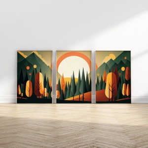 Sunforest Tryptic Print | Landscape Art | Printable Wall Art | Abstract Illustration | Minimalist Abstract Wall Art | Surreal art