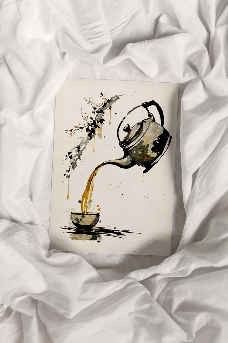Japandi Tea Kettle Print | Printable Wall Art | Abstract Illustration ...