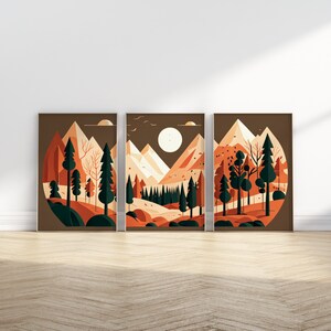 Sunforest Terracotta Tryptic Print | Landscape Art | Printable Wall Art | Abstract Illustration | Minimalist Abstract Wall Art | Surreal art