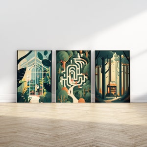 Set of Three Nature Prints | Printable Wall Art | Abstract Illustration | Maximalist decor | Minimalist Abstract Wall Art |  Surreal art