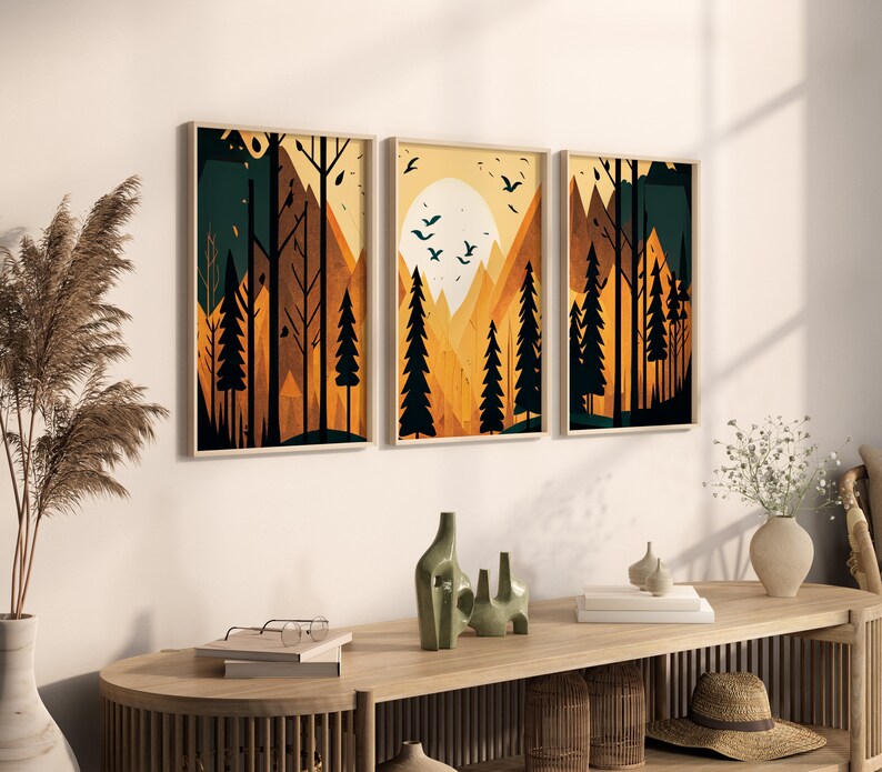 Sunforest Tryptic Print Landscape Art Printable Wall Art - Etsy