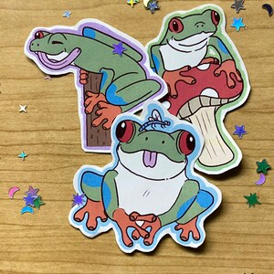 Tree frog sticker pack, frog, frog stickers, set of 3 cute animal stickers, vinyl animal decals for laptops, water bottles & journals