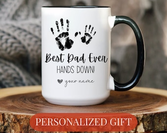 Best Dad Ever Hands Down Mug, Personalized Father's Day Gift