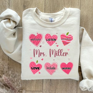Teacher Valentines Day Sweatshirt, Personalized Teacher Valentine’s Day, Custom Sweatshirts for Teachers, Teacher Valentines Shirt, Teach