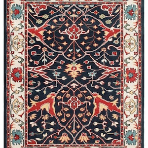 Persian Hand-Tufted Wool Rug - Traditional Floral Design Black Ivory | Persian-Style Carpet for Living Room, Bedroom | Custom Size Rugs.