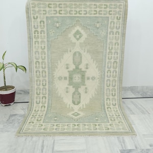 Brown and beige Turkish oushak runner 25ft long, Custom neutral oushak rug for dining room, 8x10 green rugs for living room, 9x12 oushak rug