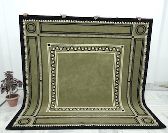 Hand-Tufted Olive Green Wool Rug: Custom Size Boho Decor