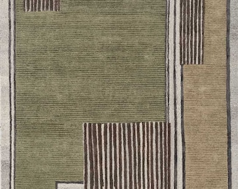 Green Wool & Viscose Rug: Modern Hand-Tufted Carpet