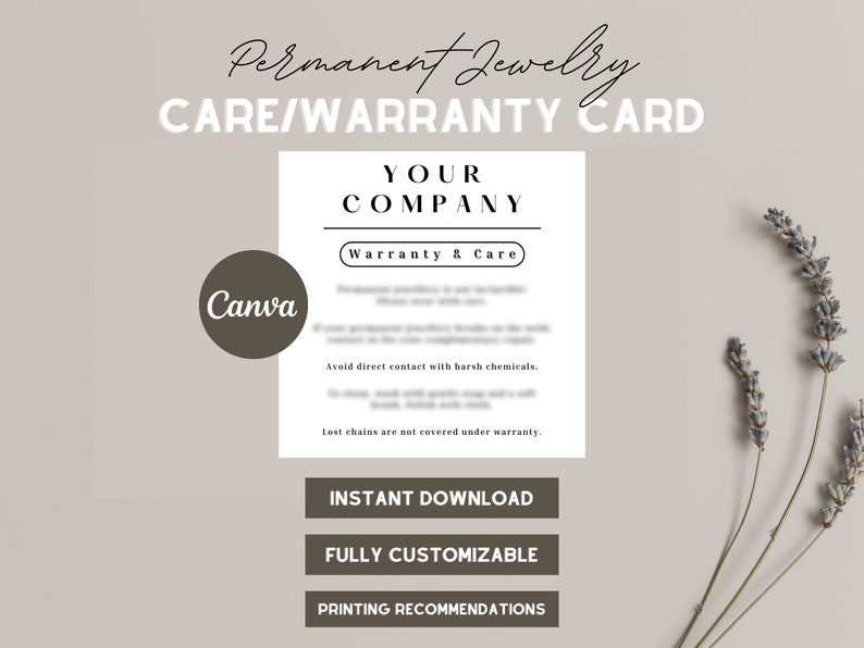 Permanent Jewelry Care Card Warranty Card Permanent Jewelry Tools Care