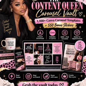 Content Queen Carousel Vault | 1,100+ Canva Templates + 550 Bonus Stickers