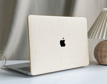 Cream Woven Leather MacBook Case for New MacBook Pro 13 16 15 Pro 14 A2442 Air 13 12 inch 2022 M2 Air 13 A2681 M2 Pro 13