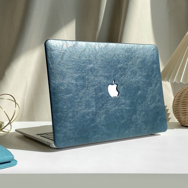 Jewel Blue Personalized Leather MacBook Case for New MacBook Pro 13 16 15 Pro 14 A2442 Air 13 12 inch 2022 M2 Air 13 A2681 M2 Pro 13